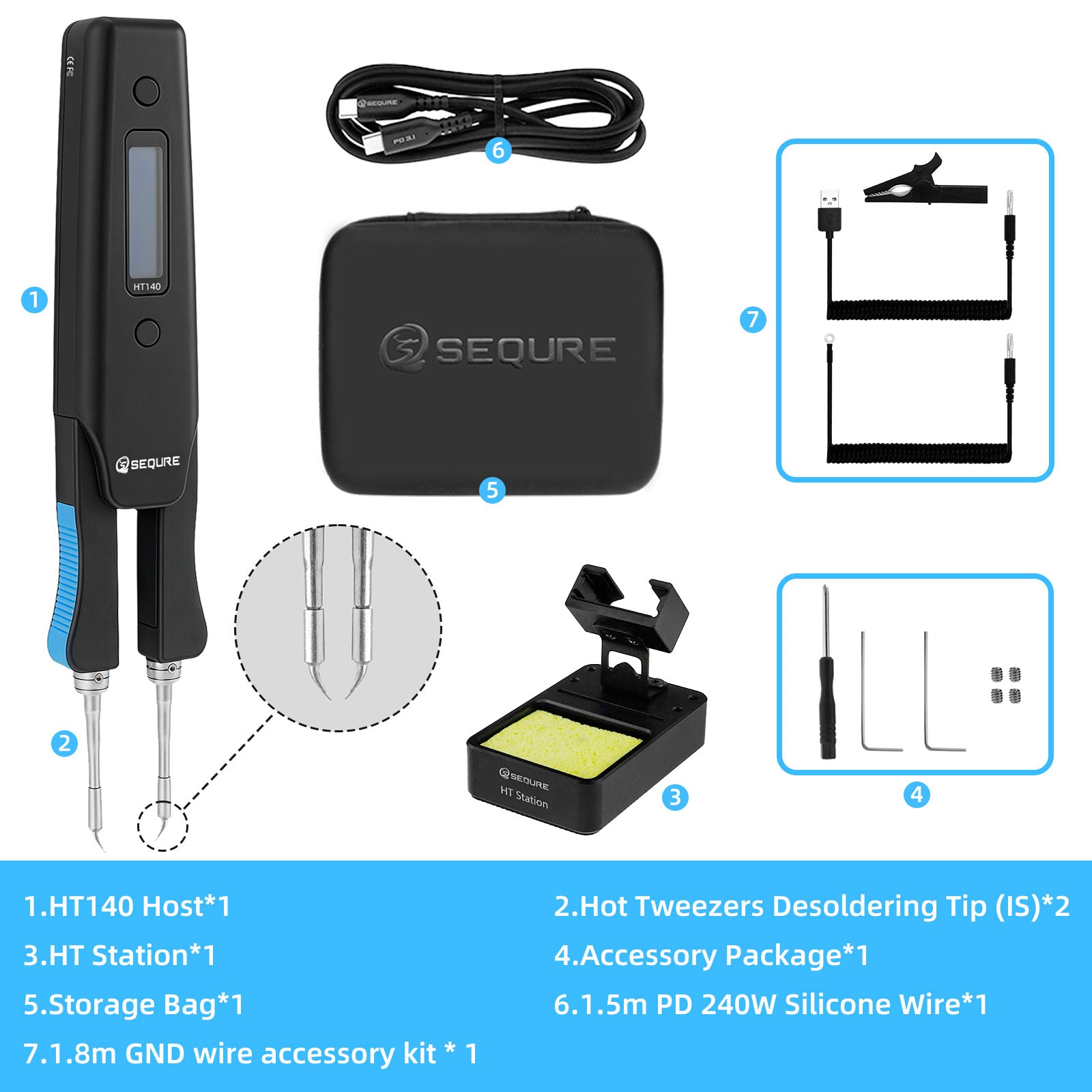 SEQURE HT140 2-IN-1 Hot Tweezers And Soldering Iron Compatible with C210 Soldering Tips And C120 Hot Tweezers Cartridge Tips Desoldering Tips Support PD QC DC Power Supply Desoldering Repair Tool for SMD