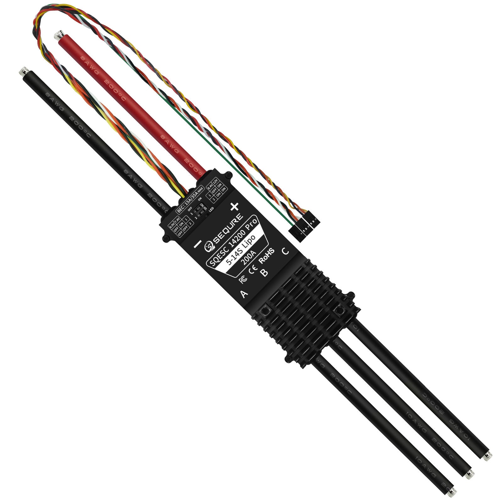 SEQURE SQESC 14200 & 14200M & 14200 Pro Brushless ESC 5-14S Lipo Power Supply 200A AM32/ESCape32/BLHeli_32 Firmware Suitable for Multi-rotor Drones Airplane Models Crop Protection Aircraft Helicopters Model Ships RC Model Cars Surfboards
