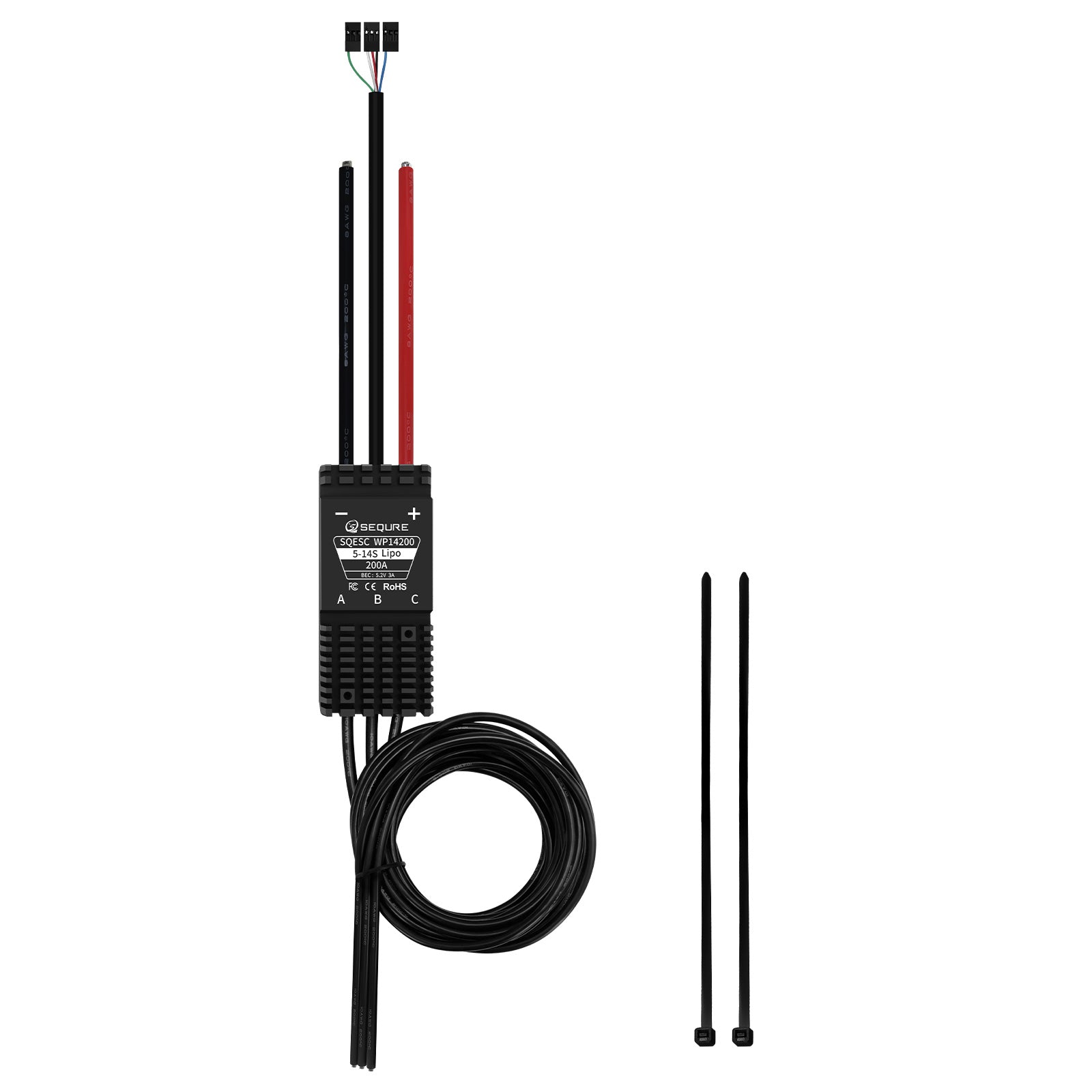 SEQURE SQESC WP14200 IP68 Waterproof Brushless ESC 5-14S Lipo 200A Electric Speed Controller for eFoil Electric Surfboard Kayak SUP board Jetboards Multi-rotor Drones Airplane Models Crop Protection Aircraft Helicopters Model Ships RC Model Cars