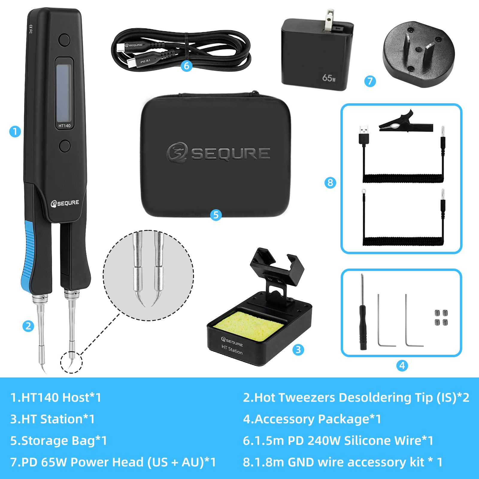 SEQURE HT140 2-IN-1 Hot Tweezers And Soldering Iron Compatible with C210 Soldering Tips And C120 Hot Tweezers Cartridge Tips Desoldering Tips Support PD QC DC Power Supply Desoldering Repair Tool for SMD