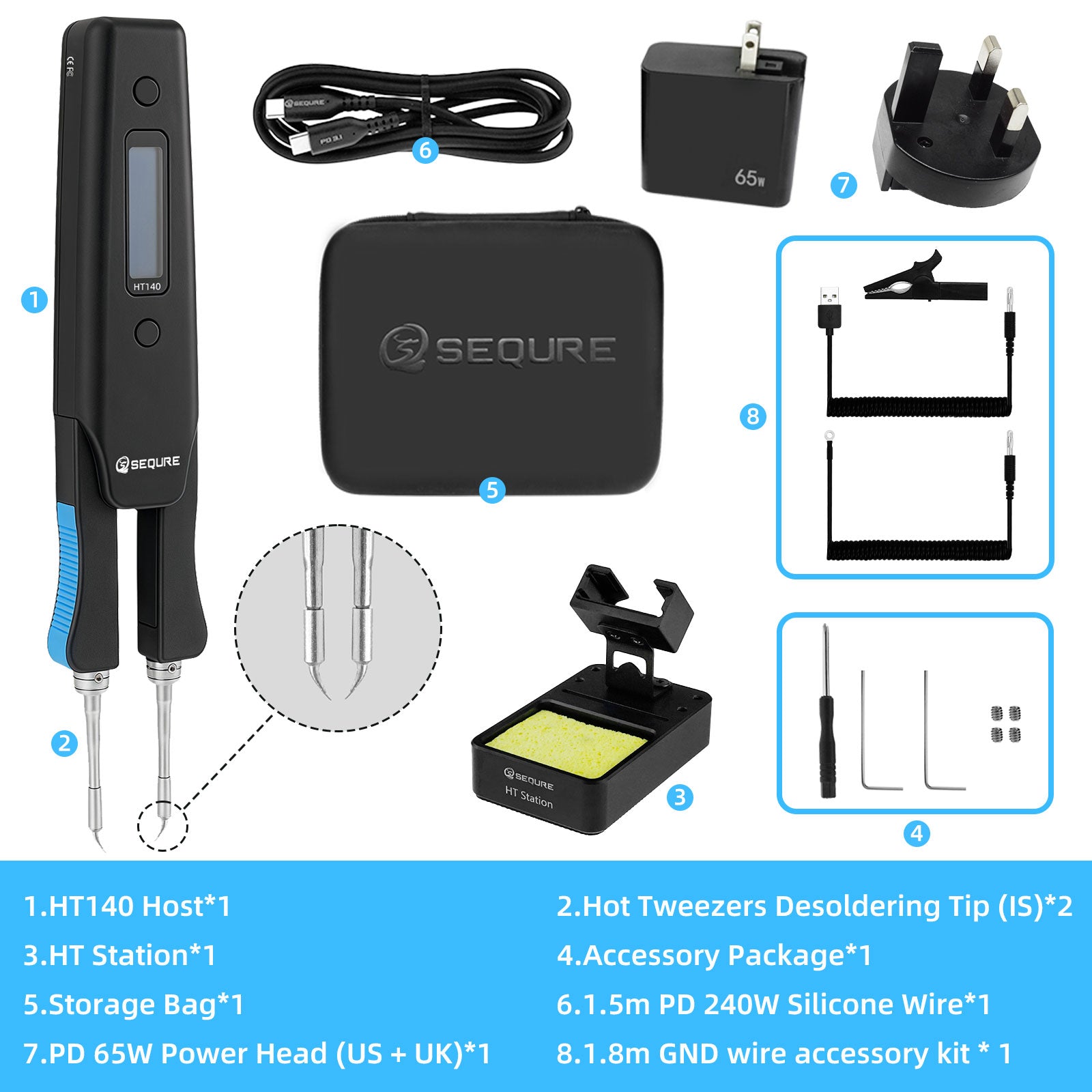 SEQURE HT140 2-IN-1 Hot Tweezers And Soldering Iron Compatible with C210 Soldering Tips And C120 Hot Tweezers Cartridge Tips Desoldering Tips Support PD QC DC Power Supply Desoldering Repair Tool for SMD