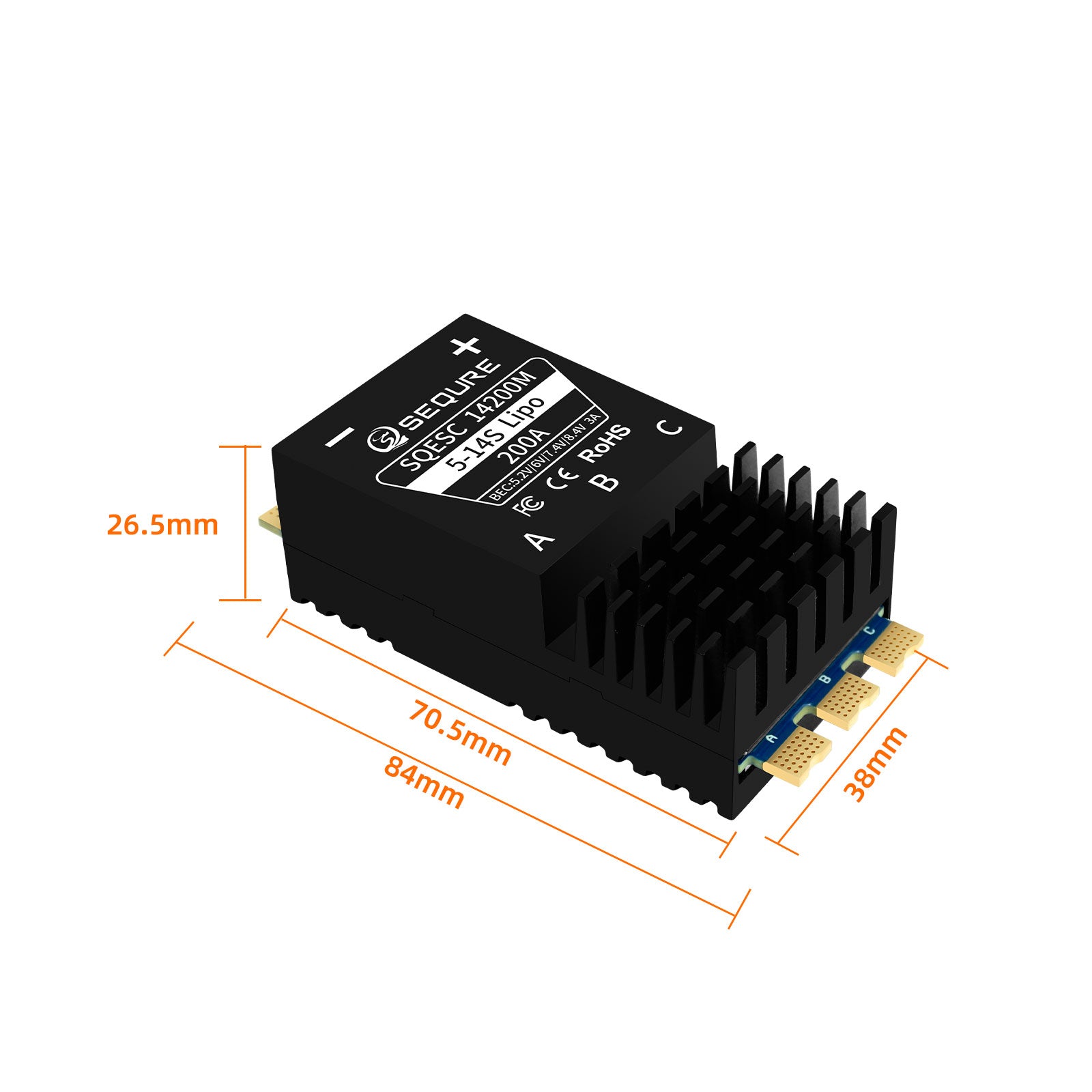 SEQURE SQESC 14200 & 14200M & 14200 Pro Brushless ESC 5-14S Lipo Power Supply 200A AM32/ESCape32/BLHeli_32 Firmware Suitable for Multi-rotor Drones Airplane Models Crop Protection Aircraft Helicopters Model Ships RC Model Cars Surfboards