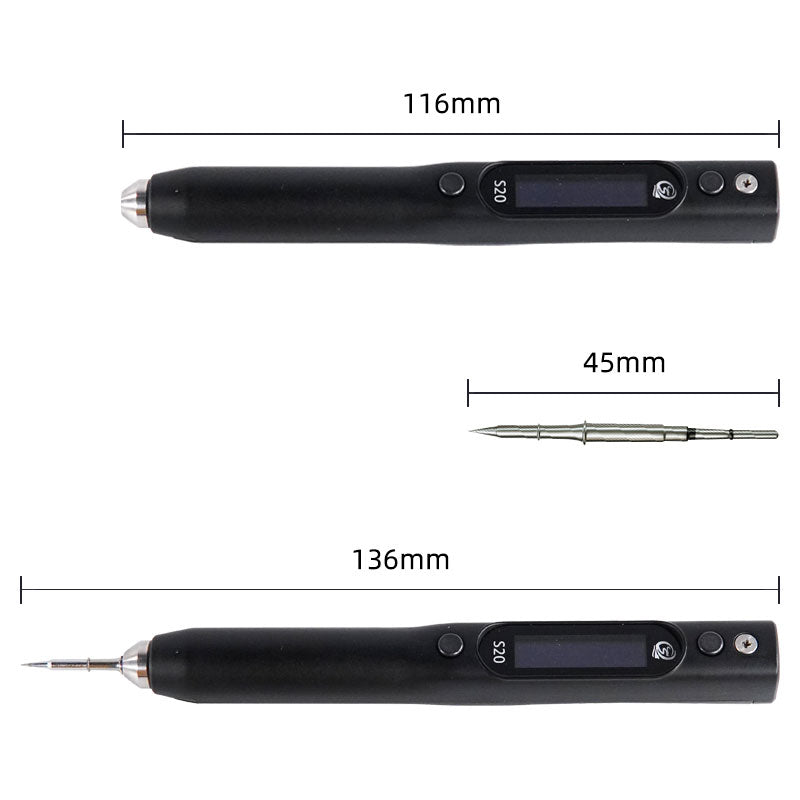 S20 Nano Electric Soldering Iron Dimensions