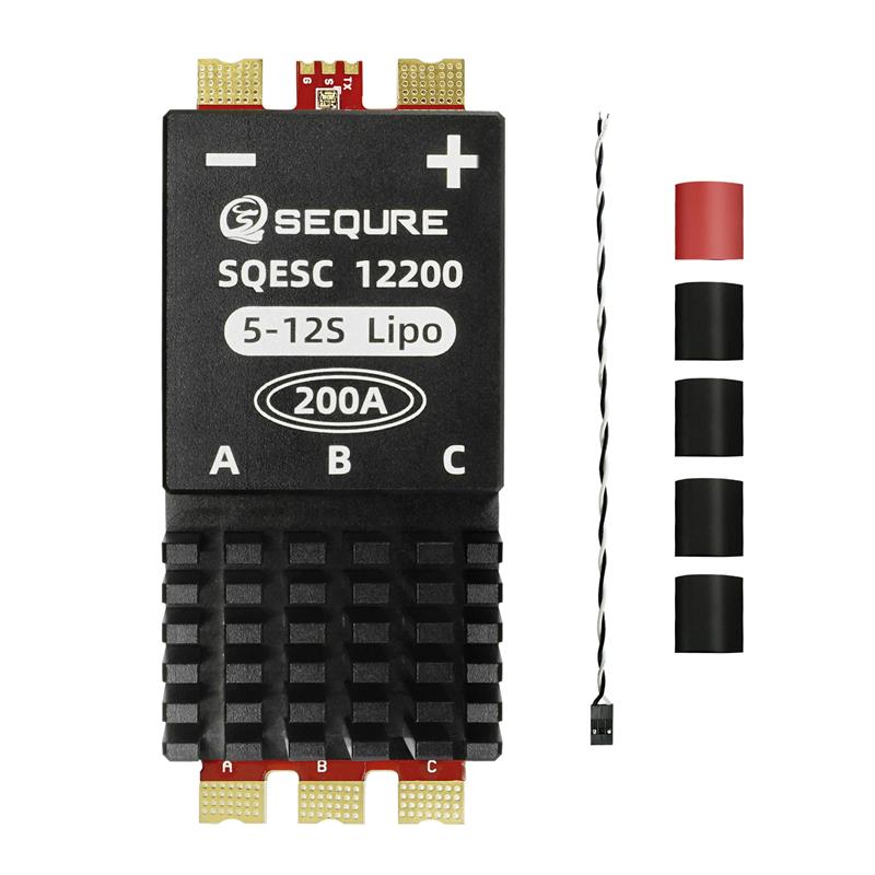 SEQURE SQESC 12200 Brushless Electric Speed Controller 5-12S Power Supply 200A BLHeli_32 / AM32 Firmware Support 128KHz PWM Frequency Suitable for Multi-rotor Aircrafts Airplane Models Plant Protection Machine Boat Models RC Car Models