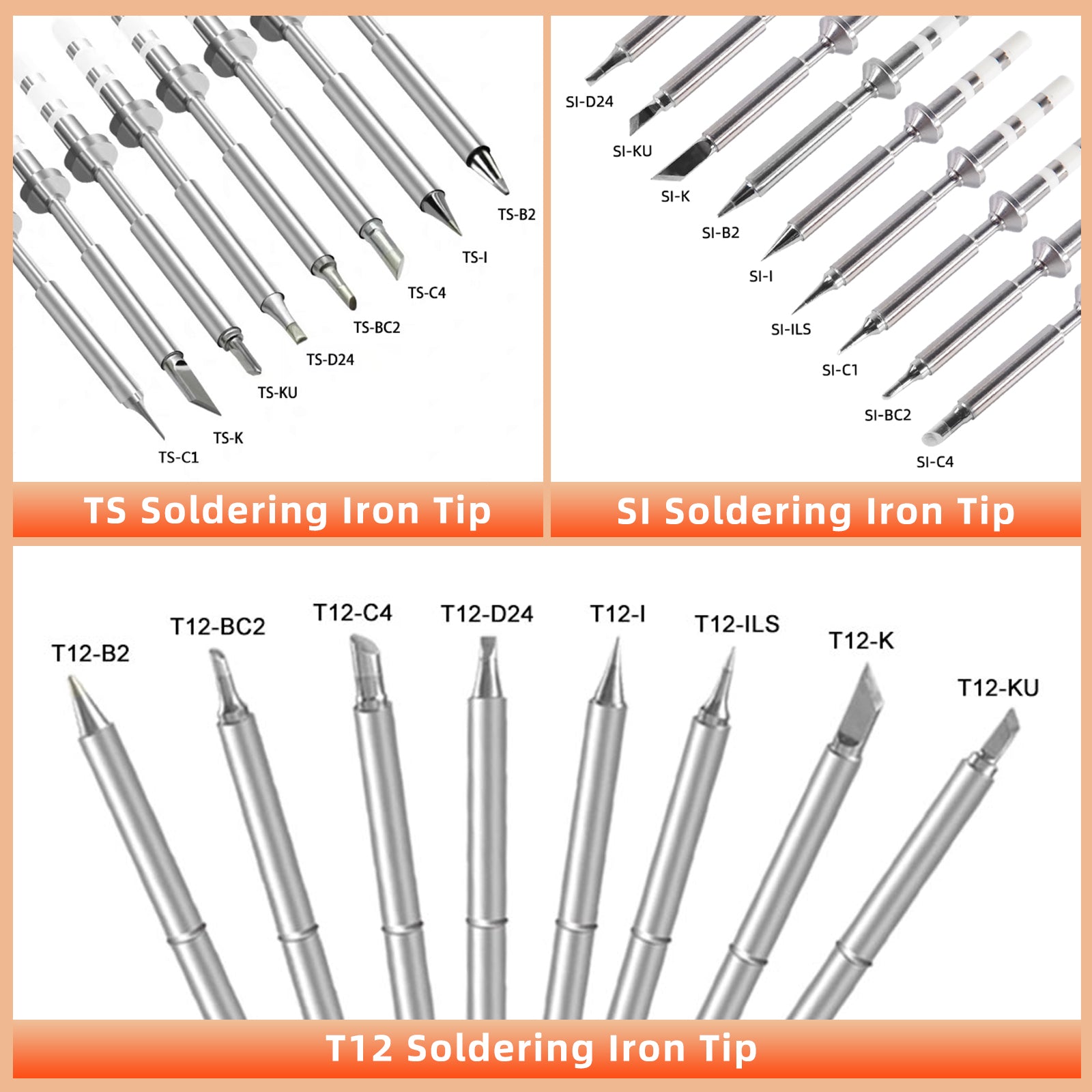Various soldering iron tips available