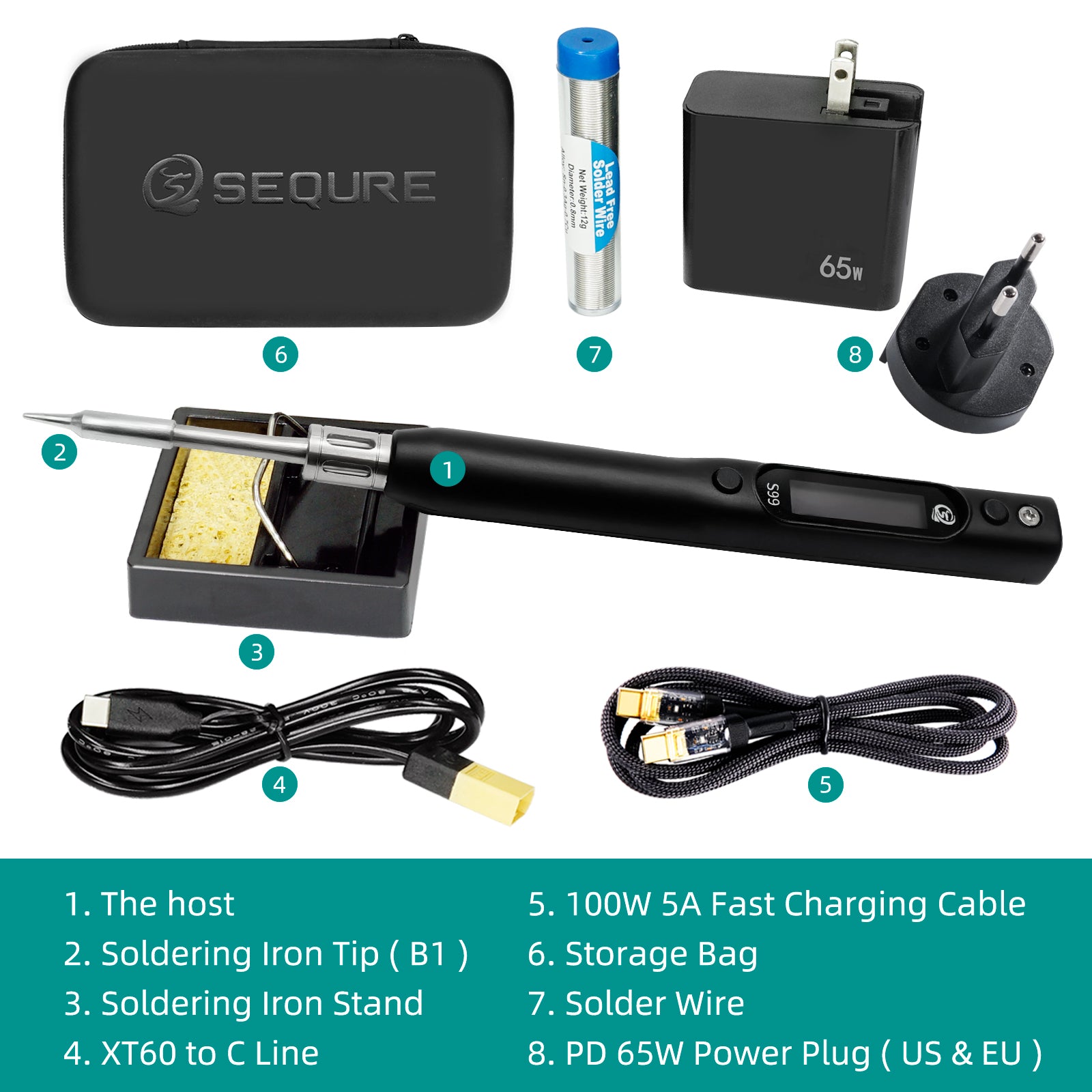 SEQURE S99 Soldering Iron Support PD/QC/DC/PPS Power Supply Compatible with C245 Tip for Drone RC Model Welding Repair Tool Anti-static Welding Pen