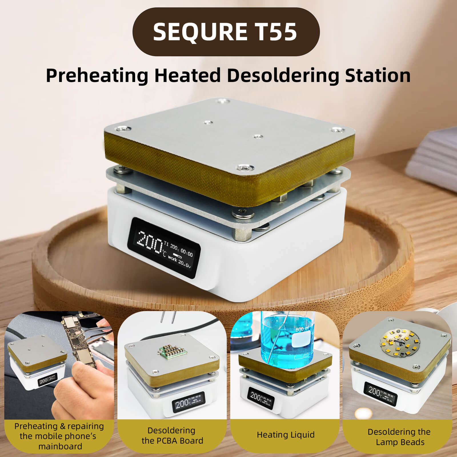 SEQURE T55 Smart Mini Constant Temp Adjustable Preheating Desoldering Station, for Phone / LED Lamp Beads / PCBA / Liquid Heating Repair Tool