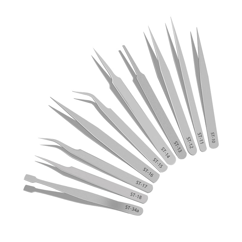 ST High Precision Stainless Steel Hardened Anti-Static Tweezers Set